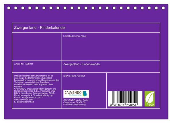 Produktbild: Zwergenland - Kinderkalender (Tischkalender 2026 DIN A5 quer), CALVENDO Monatskalender