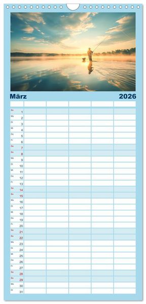 Produktbild: Familienplaner 2026 - Angeln und Fischen Impressionen mit 5 Spalten (Wandkalender, 21 x 45 cm) CALVENDO