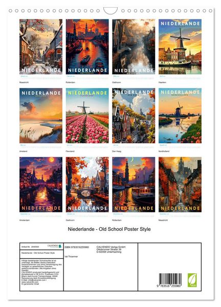 Produktbild: Niederlande - Old School Poster Style (Wandkalender 2026 DIN A3 hoch), CALVENDO Monatskalender
