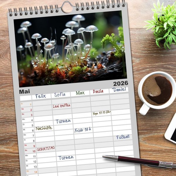 Produktbild: Familienplaner 2026 - Wunderwelt Mikrokosmos mit 5 Spalten (Wandkalender, 21 x 45 cm) CALVENDO