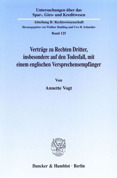 Produktbild: Vertr&auml;ge zu Rechten Dritter, insbesondere auf den Todesfall, mit einem englischen Versprechensempf&auml;nger.