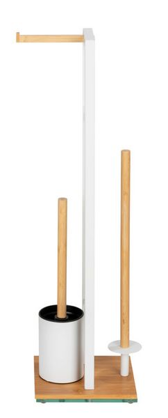 Produktbild: Stand WC-Garnitur Mod. Rivalta, bambus/wei&szlig;, Sicherheitsglas, 18x70x23 cm, mit Toilettenpapierhalter