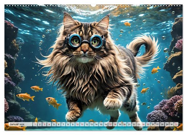 Produktbild: Katzen unter Wasser (Wandkalender 2026 DIN A2 quer), CALVENDO Monatskalender