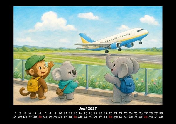 Produktbild: Ein Tag am Flughafen mit Milo, Kiki & Raffi 2027 Fotokalender DIN A3