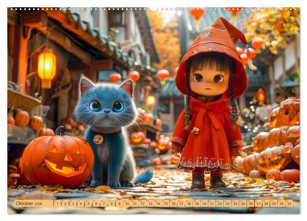 Produktbild: Lina und die Katzen - Magische Abenteuer in niedlichen Szenen (hochwertiger Premium Wandkalender 2026 DIN A2 quer), Kunstdruck in Hochglanz