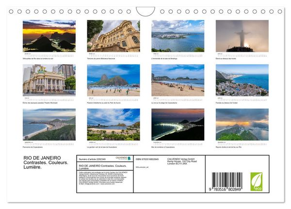 Produktbild: RIO DE JANEIRO Contrastes. Couleurs. Lumi&egrave;re. (Calendrier mural 2027 DIN A4 vertical), CALVENDO calendrier mensuel