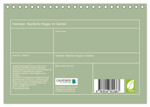 Produktbild: Hamster. Niedliche Nager im Garten (Tischkalender 2027 DIN A5 quer), CALVENDO Monatskalender