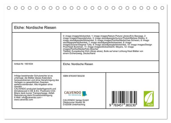 Produktbild: Elche: Nordische Riesen (Tischkalender 2026 DIN A5 quer), CALVENDO Monatskalender