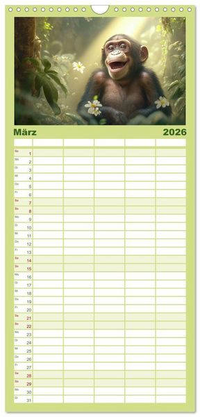 Produktbild: Familienplaner 2026 - Im Paradies der Tiere mit 5 Spalten (Wandkalender, 21 x 45 cm) CALVENDO
