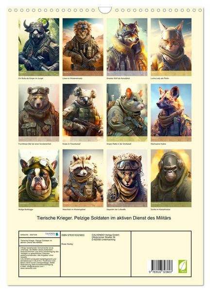 Produktbild: Tierische Krieger. Pelzige Soldaten im aktiven Dienst des Milit&auml;rs (Wandkalender 2026 DIN A3 hoch), CALVENDO Monatskalender