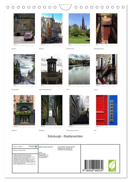 Produktbild: Edinburgh - Stadtansichten (Wandkalender 2026 DIN A4 hoch), CALVENDO Monatskalender