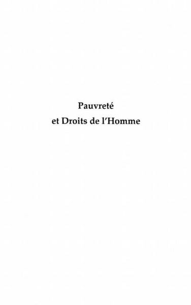 Produktbild: Pauvrete et droits de l'homme