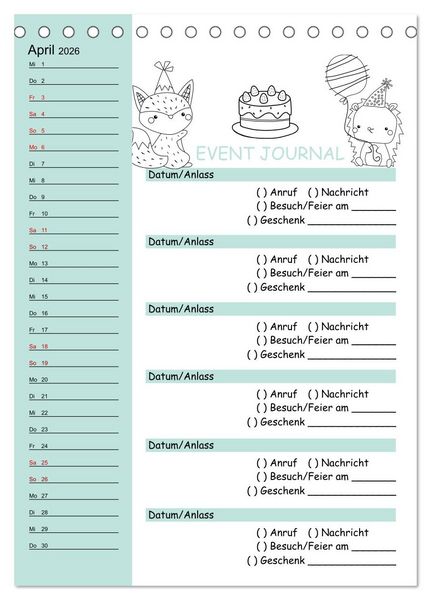 Produktbild: Geburtstagsplaner Doodle Tiere - F&uuml;r Termine, Geschenke, Eventdetails & mehr (Tischkalender 2026 DIN A5 hoch), CALVENDO Monatskalender