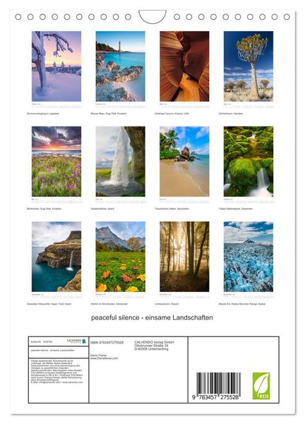 Produktbild: peaceful silence - einsame Landschaften (Wandkalender 2026 DIN A4 hoch), CALVENDO Monatskalender