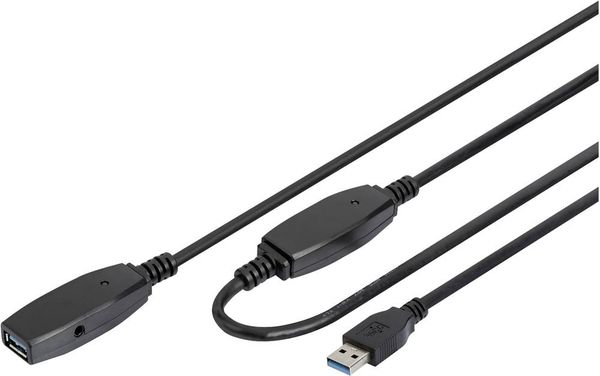 Digitus USB-Kabel USB 3.2 Gen1 (USB 3.0 / USB 3.1 Gen1) USB-A Stecker, USB-A Buchse 20.00 m Schwarz Geschirmt, doppelt g