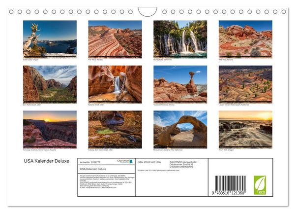Produktbild: USA Kalender Deluxe (Wandkalender 2026 DIN A4 quer), CALVENDO Monatskalender