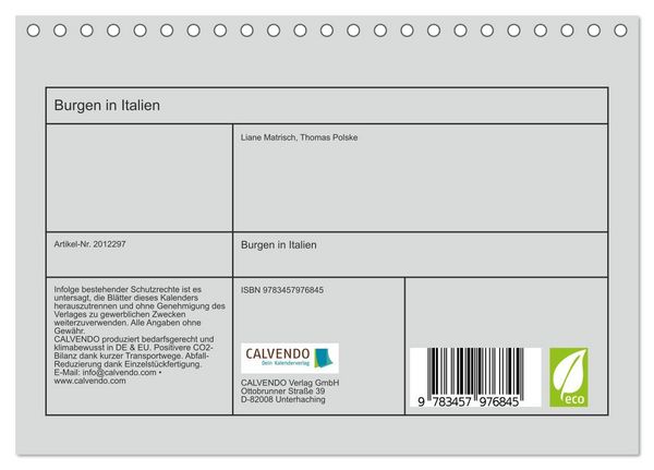 Produktbild: Burgen in Italien (Tischkalender 2026 DIN A5 quer), CALVENDO Monatskalender
