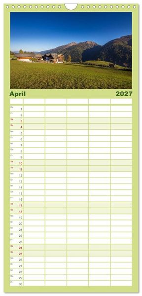 Produktbild: Familienplaner 2027 - Bergbauernh&ouml;fe im Ultental mit 5 Spalten (Wandkalender, 21 x 45 cm) CALVENDO