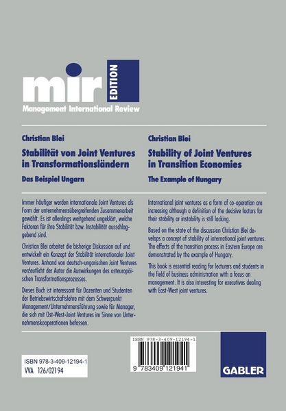 Produktbild: Stabilit&auml;t von Joint Ventures in Transformationsl&auml;ndern