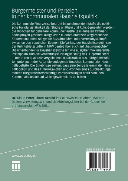 Produktbild: B&uuml;rgermeister und Parteien in der kommunalen Haushaltspolitik