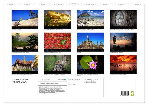 Produktbild: Tropenparadies Thailand 2026 (Wandkalender 2026 DIN A2 quer), CALVENDO Monatskalender