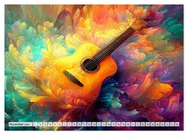 Produktbild: Saitenzauber &ndash; Gitarren im Bilderklang (Wandkalender 2026 DIN A4 quer), CALVENDO Monatskalender