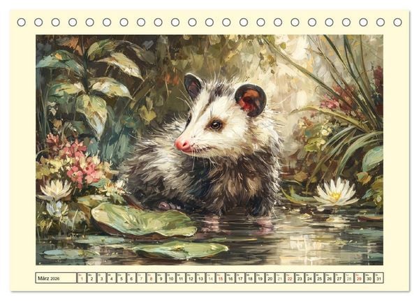 Produktbild: Opossums. Faszinierende Beutelratten in &Ouml;loptik (Tischkalender 2026 DIN A5 quer), CALVENDO Monatskalender