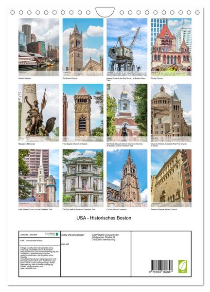Produktbild: USA - Historisches Boston (Wandkalender 2026 DIN A4 hoch), CALVENDO Monatskalender