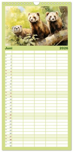 Produktbild: Familienplaner 2026 - Zw&ouml;lf Monate im Wald mit 5 Spalten (Wandkalender, 21 x 45 cm) CALVENDO