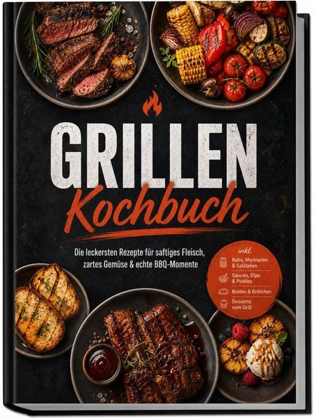 Produktbild: Grillen Kochbuch: Die leckersten Rezepte f&uuml;r saftiges Fleisch, zartes Gem&uuml;se & echte BBQ-Momente &ndash; inkl. Rubs, Marinaden & Salzlaken, Saucen, Dips & Pickles, Broten & Br&ouml;tchen, Desserts vom Grill