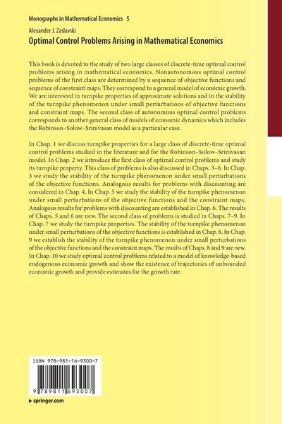 Produktbild: Optimal Control Problems Arising in Mathematical Economics