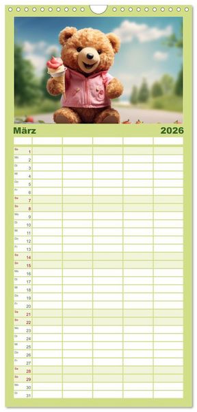 Produktbild: Familienplaner 2026 - Teddyb&auml;r und seine Abenteuer mit 5 Spalten (Wandkalender, 21 x 45 cm) CALVENDO