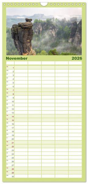 Produktbild: Familienplaner 2026 - Wundersch&ouml;nes Elbsandsteingebirge mit 5 Spalten (Wandkalender, 21 x 45 cm) CALVENDO