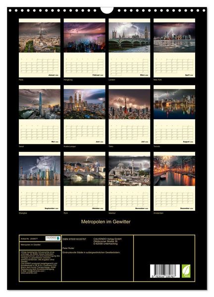 Produktbild: Metropolen im Gewitter (Wandkalender 2026 DIN A3 hoch), CALVENDO Monatskalender