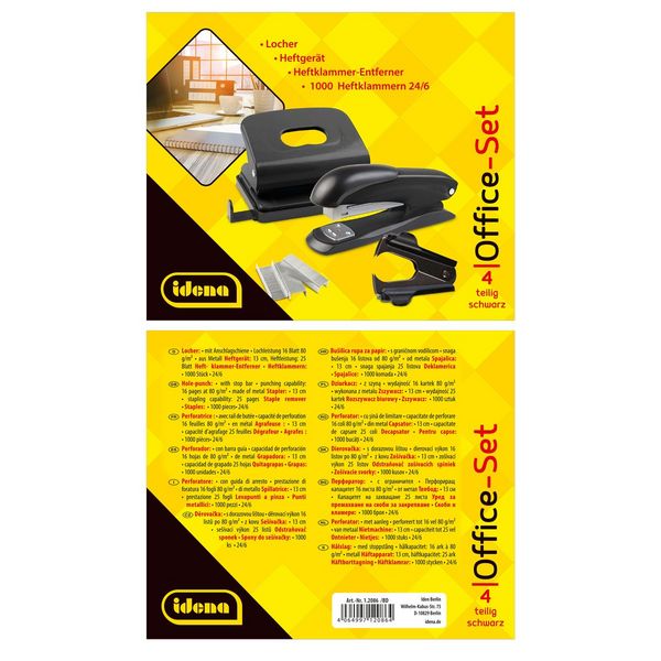 Produktbild: Idena Office Set Locher & Heftger&auml;t schwarz 4 Teile