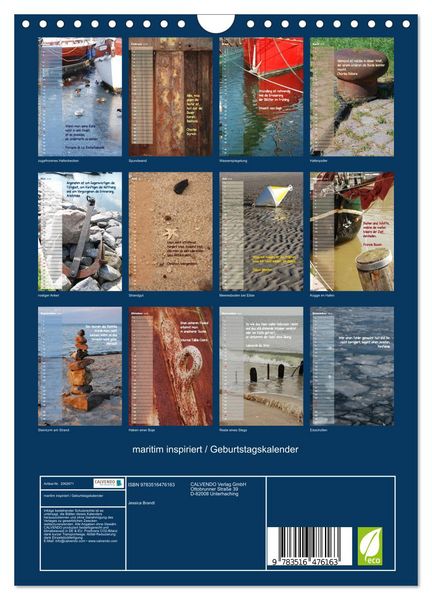 Produktbild: maritim inspiriert / Geburtstagskalender (Wandkalender 2026 DIN A4 hoch), CALVENDO Monatskalender