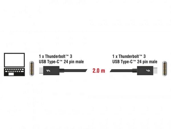 Produktbild: Delock Thunderbolt Anschlusskabel Thunderbolt&trade; (USB-C&reg;) Stecker, Thunderbolt&trade; (USB-C&reg;) Stecker 2.00 m Schwarz 84847 Thunderbolt&trade;-Kabel