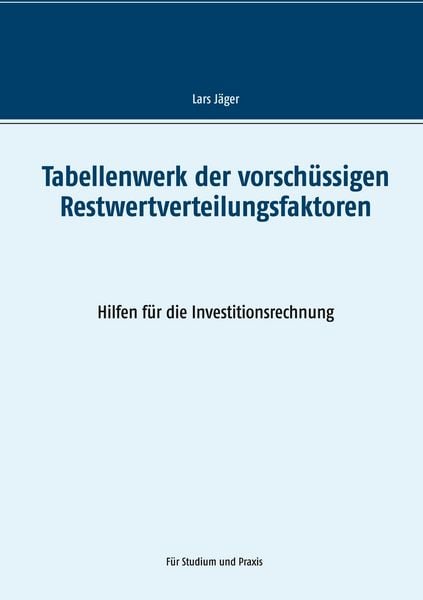 Produktbild: Tabellenwerk der vorsch&uuml;ssigen Restwertverteilungsfaktoren
