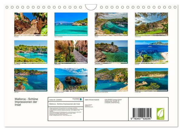 Produktbild: Mallorca - Sch&ouml;ne Impressionen der Insel (Wandkalender 2026 DIN A4 quer), CALVENDO Monatskalender