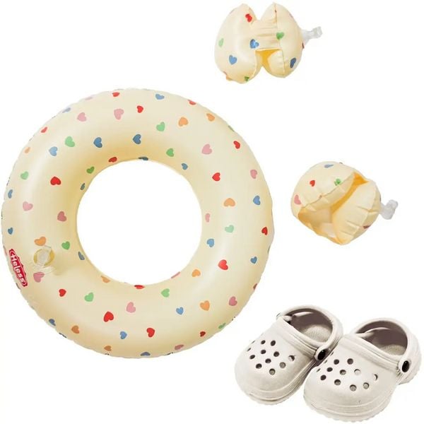 Produktbild: Puppen-Schwimmset ''Herz Konfetti'' mit Schwimmring, Schwimmfl&uuml;geln und Clogs,