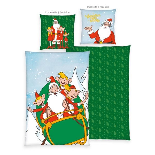 Klaus Hering 4649601050 - Weihnachtsmann & Co. KG Flanell-Bettwäsche, Weihnachtsmann & Co. KG, 80x80+135x200 cm