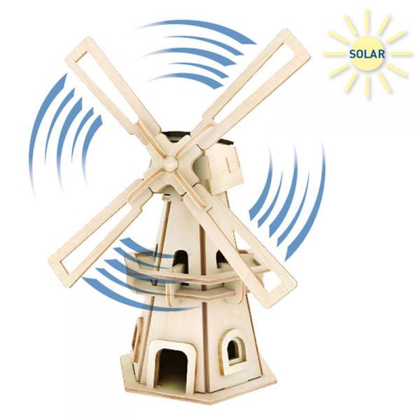 Produktbild: PEBARO 834/1 - Solar Holzbausatz Windm&uuml;hle, 34-teilig, Holzkonstruktion mit solarangetriebenem Windrad