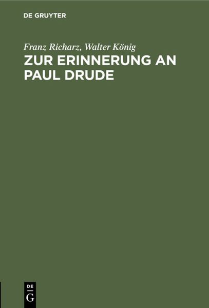 Produktbild: Zur Erinnerung an Paul Drude