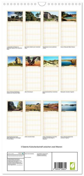 Produktbild: Familienplaner 2026 - il Salento Kulturlandschaft zwischen zwei Meeren mit 5 Spalten (Wandkalender, 21 x 45 cm) CALVENDO