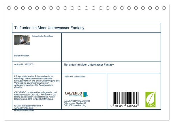 Produktbild: Tief unten im Meer Unterwasser Fantasy (Tischkalender 2026 DIN A5 quer), CALVENDO Monatskalender