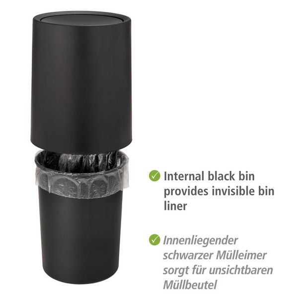 Produktbild: Schwingdeckeleimer Mod. Atri Schwarz, Fassungsverm&ouml;gen: 6 Liter
