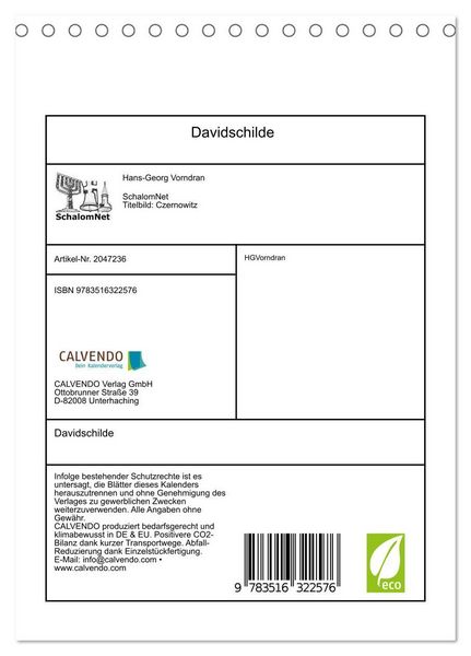 Produktbild: Davidschilde (Tischkalender 2026 DIN A5 hoch), CALVENDO Monatskalender