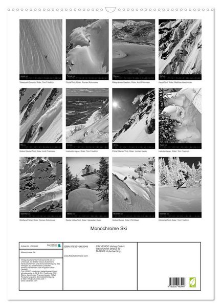 Produktbild: Monochrome Ski (Wandkalender 2026 DIN A2 hoch), CALVENDO Monatskalender