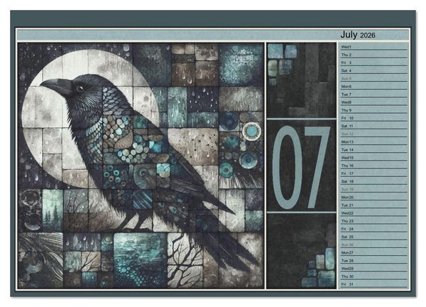 Produktbild: Crows. Shades of the Unseen. Art. (High Quality Premium Wall Calendar 2026 DIN A2 landscape),CALVENDO 12 Month Wall Calendar