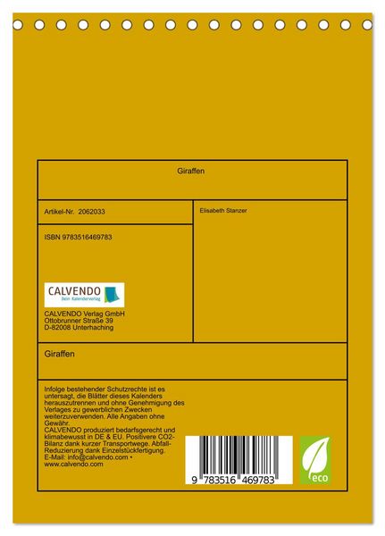 Produktbild: Giraffen (Tischkalender 2026 DIN A5 hoch), CALVENDO Monatskalender